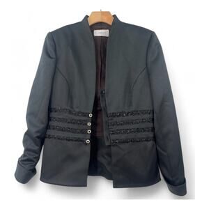 Couture Fashions | 6 | VINTAGE Women's Beaded Black Satin Evening Blazer Jacket